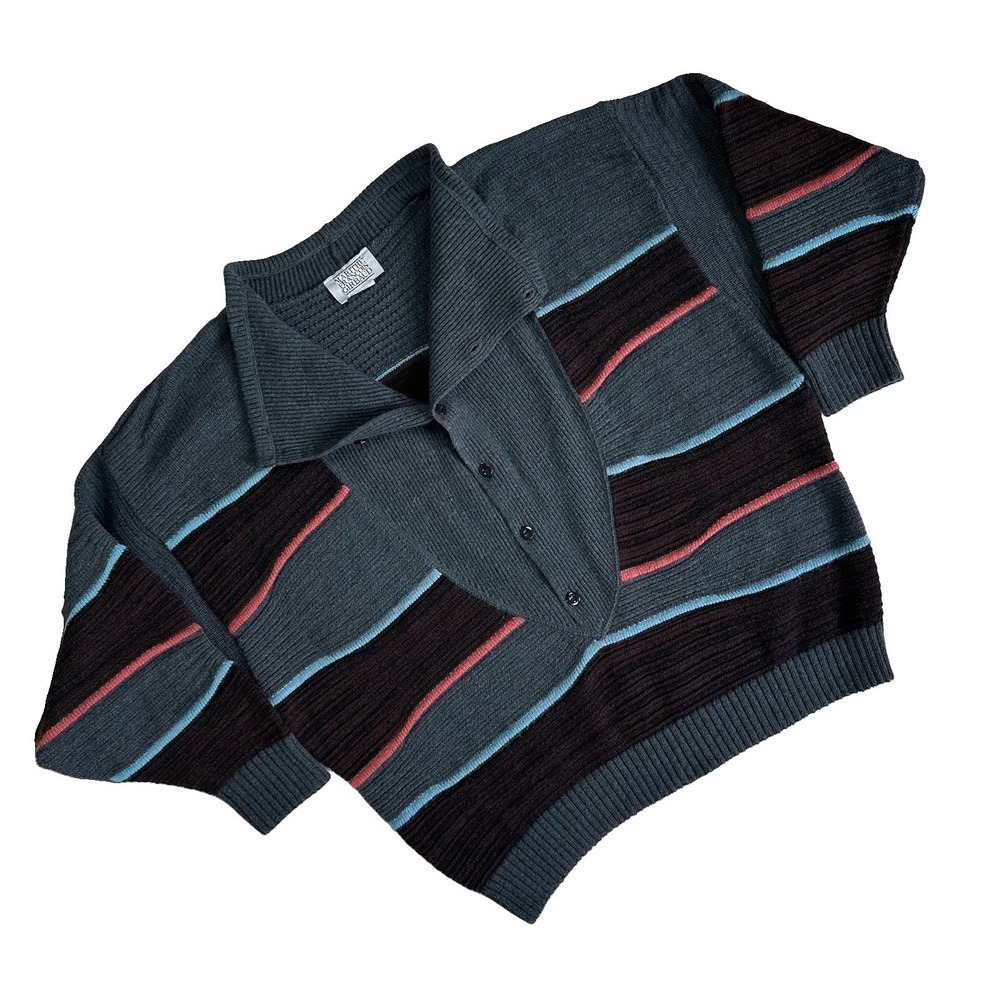 Vtg 80s Marithe Francois Girbaud Wool 1/2 Button Sweater Oversized Men L Gray